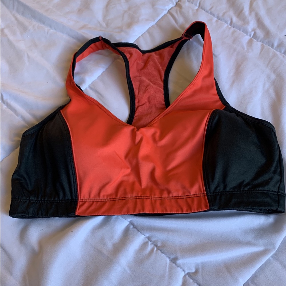 Moving comfort red/black sports bra